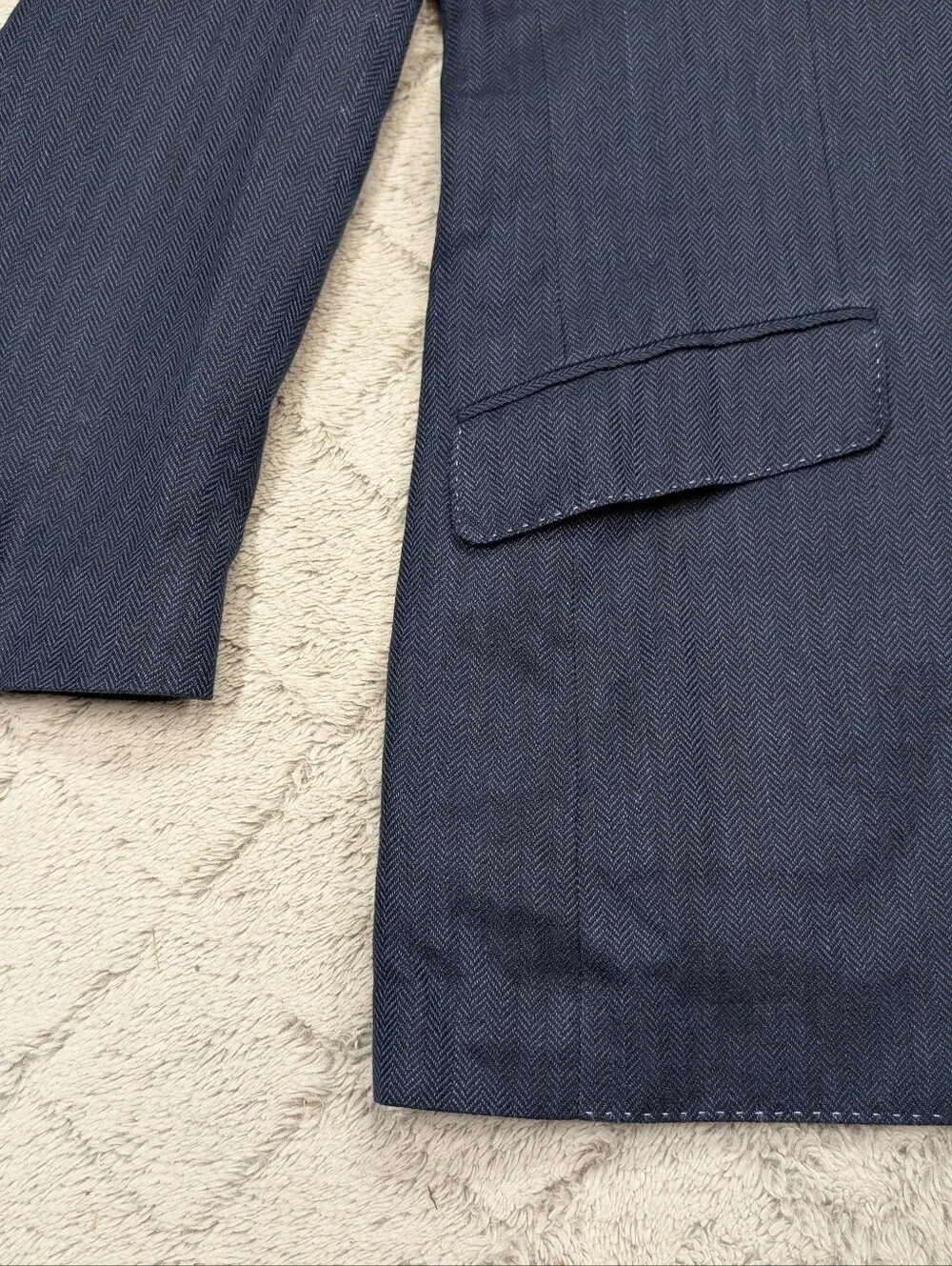 Robert Graham Jacket Mens 42R Blue Herringbone Linen Blend Unstructured Blazer